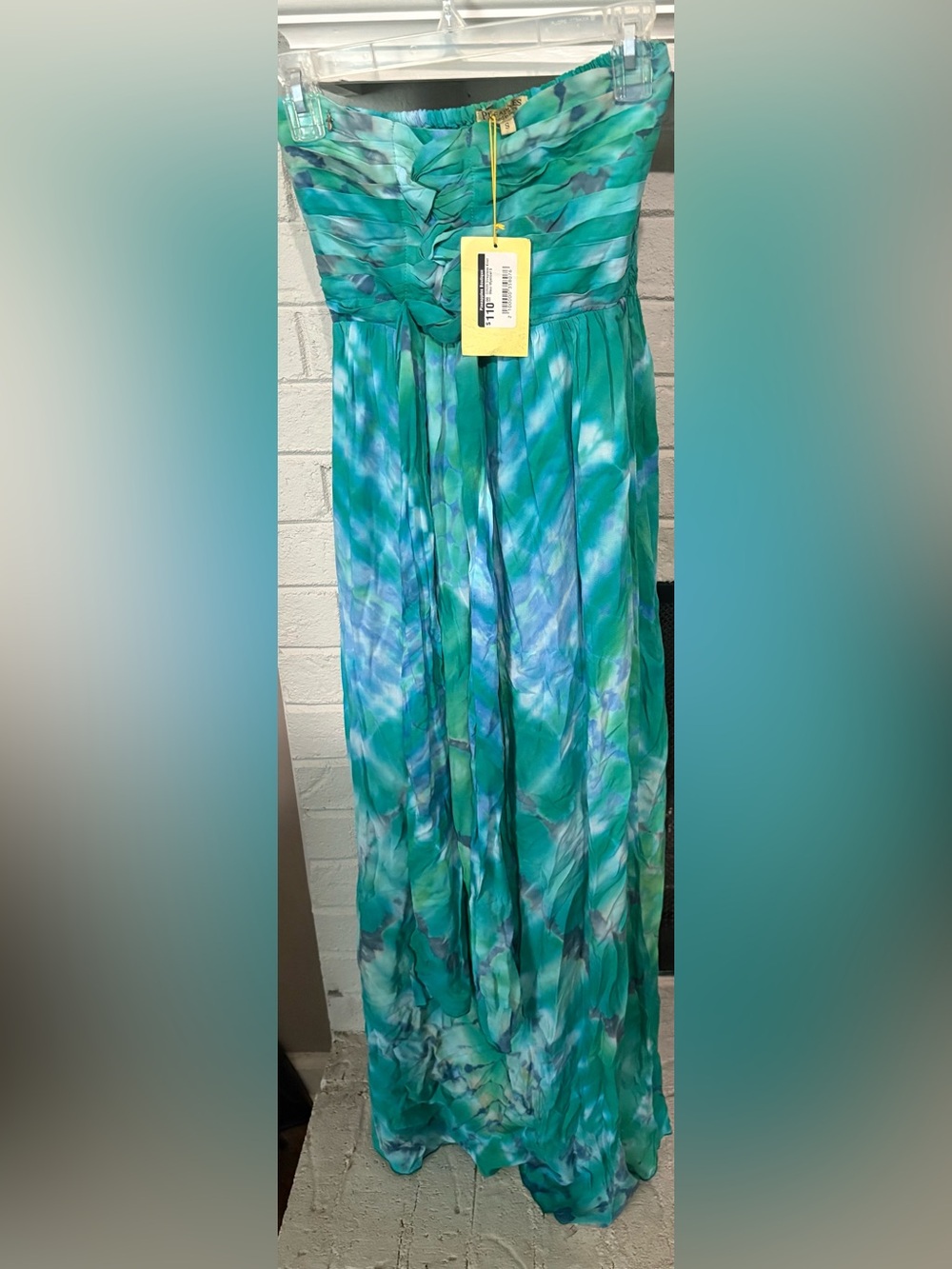 Strapless Teal & Aqua Maxi Dress